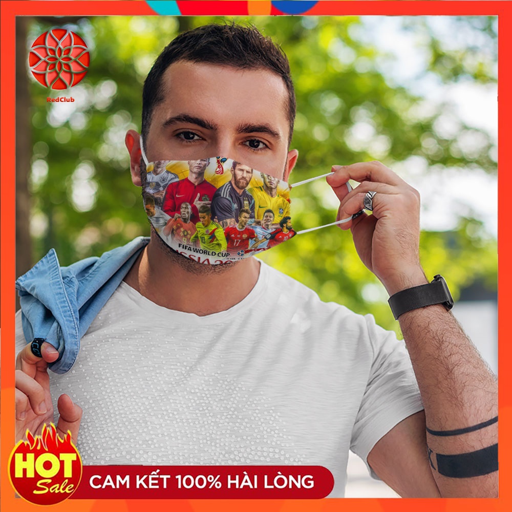 Khẩu Trang Vải Hàn Quốc World Cup RedClub Vải Cotton 100%, Kháng Khuẩn, Không Đau Tai, Dễ Thở Dành cho Nam Nữ