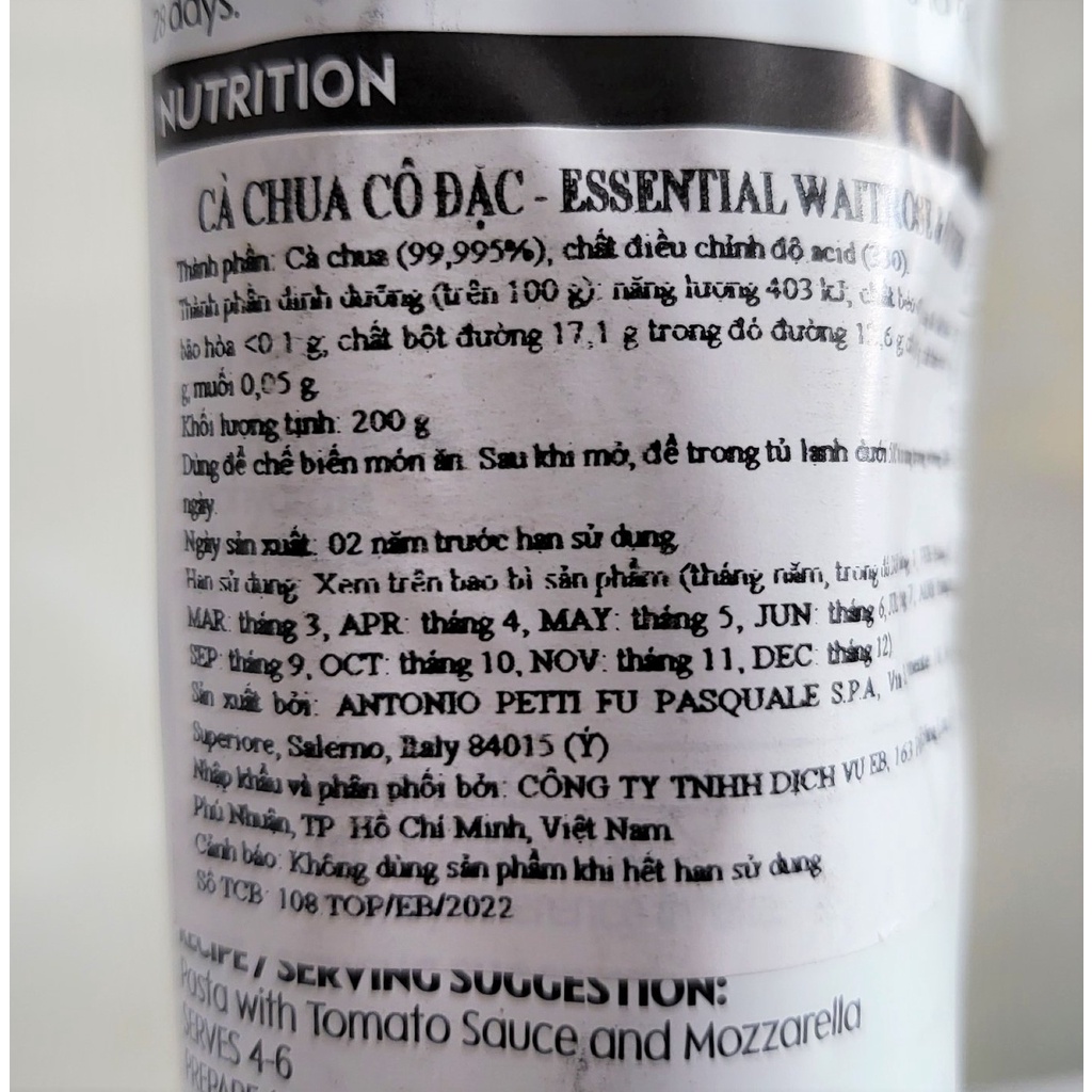 [Tuýp 200g] CÀ CHUA CÔ ĐẶC [Italia] ESSENTIAL WAITROSE Tomato Puree Double Concentrated (atp)