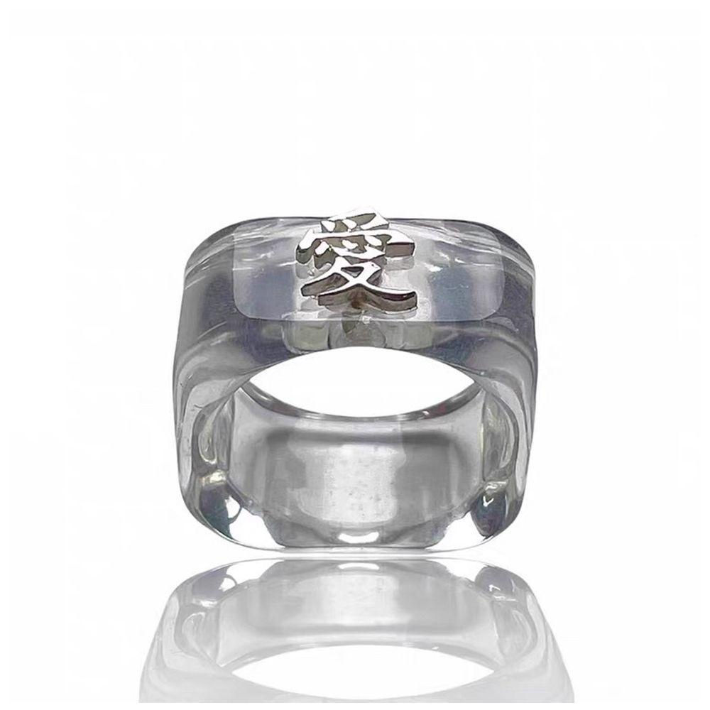 Nhẫn Acrylic Trong Suốt Kiểu Hình Học Phong Cách Punk Vintage Thích Hợp Làm Quà Valentine