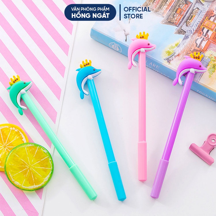 Bút bi cute con cá heo, bút bi nước mực gel đen ngòi 0.5mm nhiều màu dễ thương đồ dùng học tập văn phòng phẩm B15