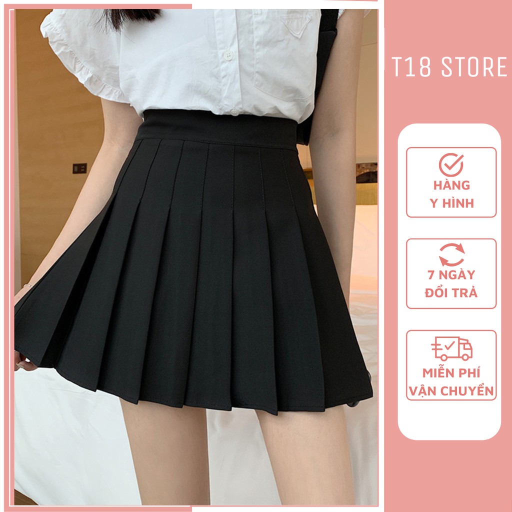 Chân váy tennis bigsize xếp ly ngắn trắng đen lưng cao trơn ulzzang T18 STORE CV01