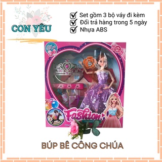 Búp bê công chúa Elsa siêu đẹp đầy dủ phụ kiện vương miện + 3 bộ váy