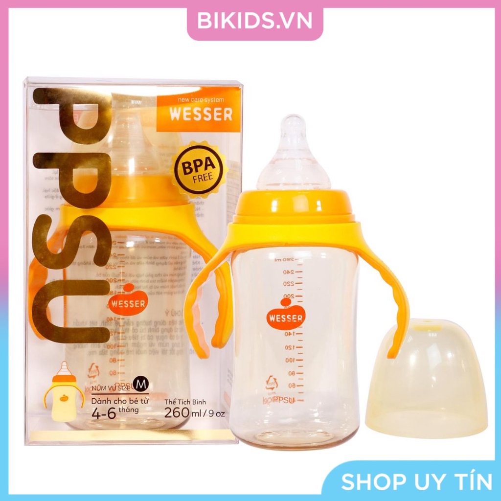 Bình sữa nhựa PPSU cổ rộng có tay cầm