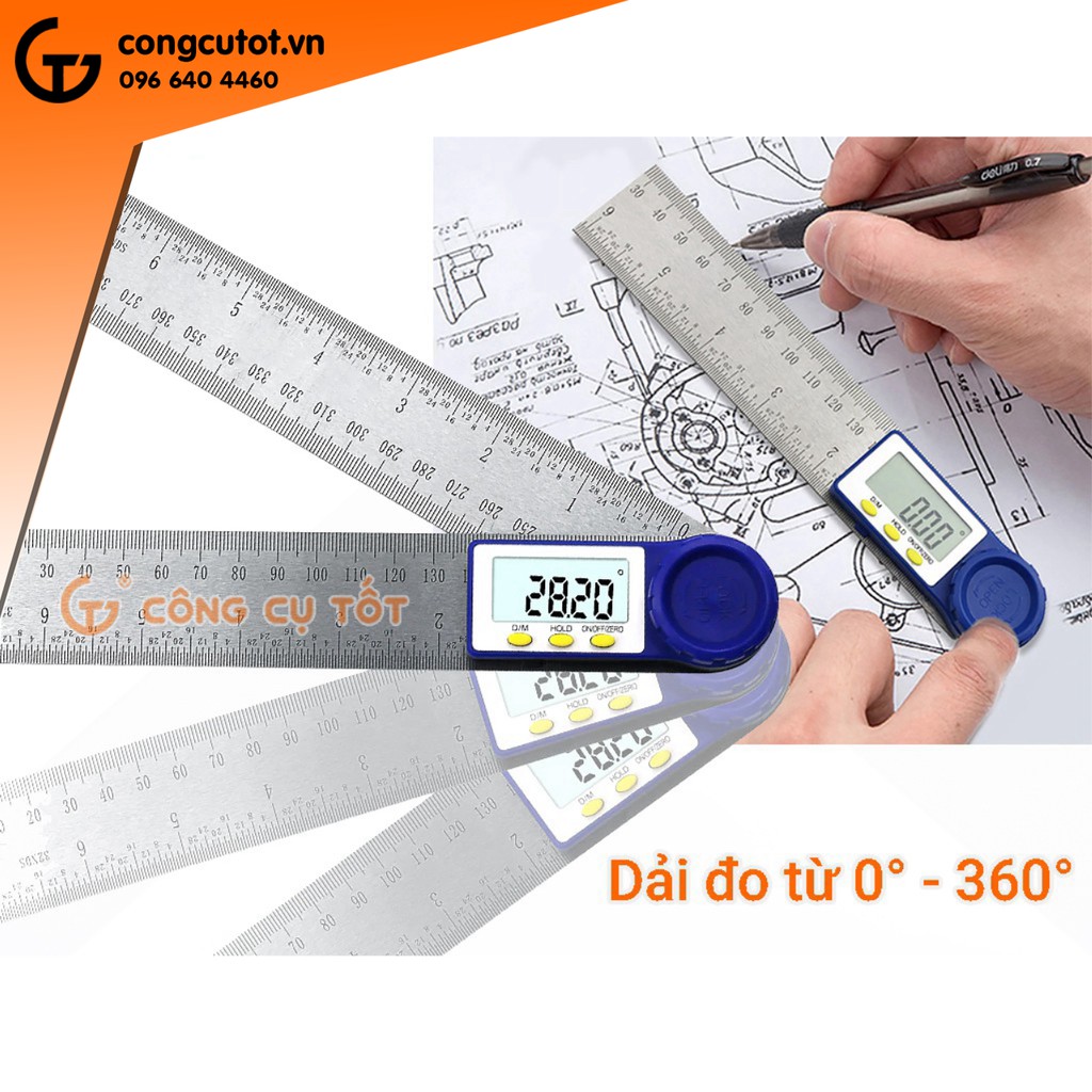 Thước đo góc điện tử 360 độ 200mm chính xác đến 0.3°