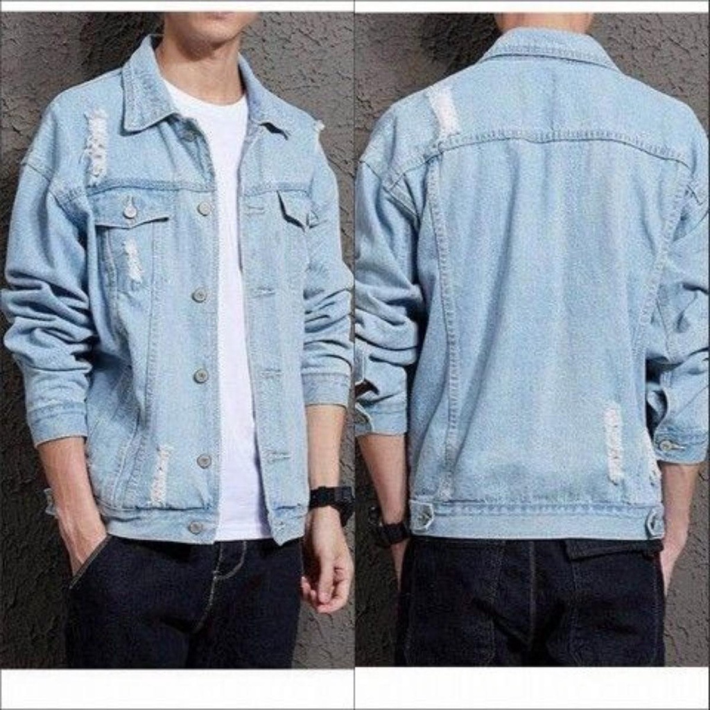 Áo khoác Jeans nam cao cấp cực chất - Thoitrangtre2022 - Áo bò rách phong cách Hàn Quốc có túi cá tính hot nhất hiện nay