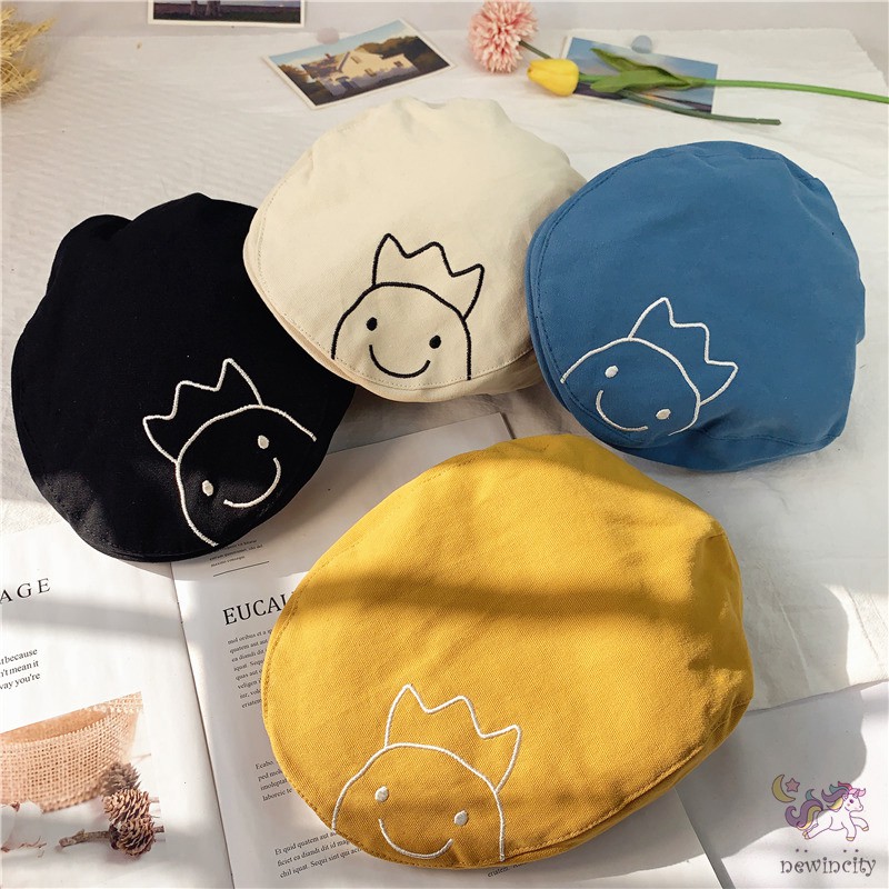 Nón Beret Thêu Hình Phong Cách Hàn Quốc Xinh Xắn Dành Cho Bé