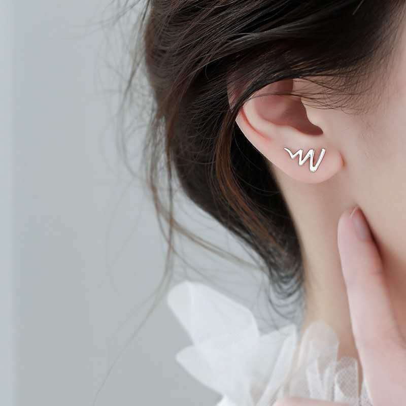 Bông tai nữ mạ bạc 925 hình sóng nhẹ nhàng hàn quốc trang sức bạc CINLA KT012