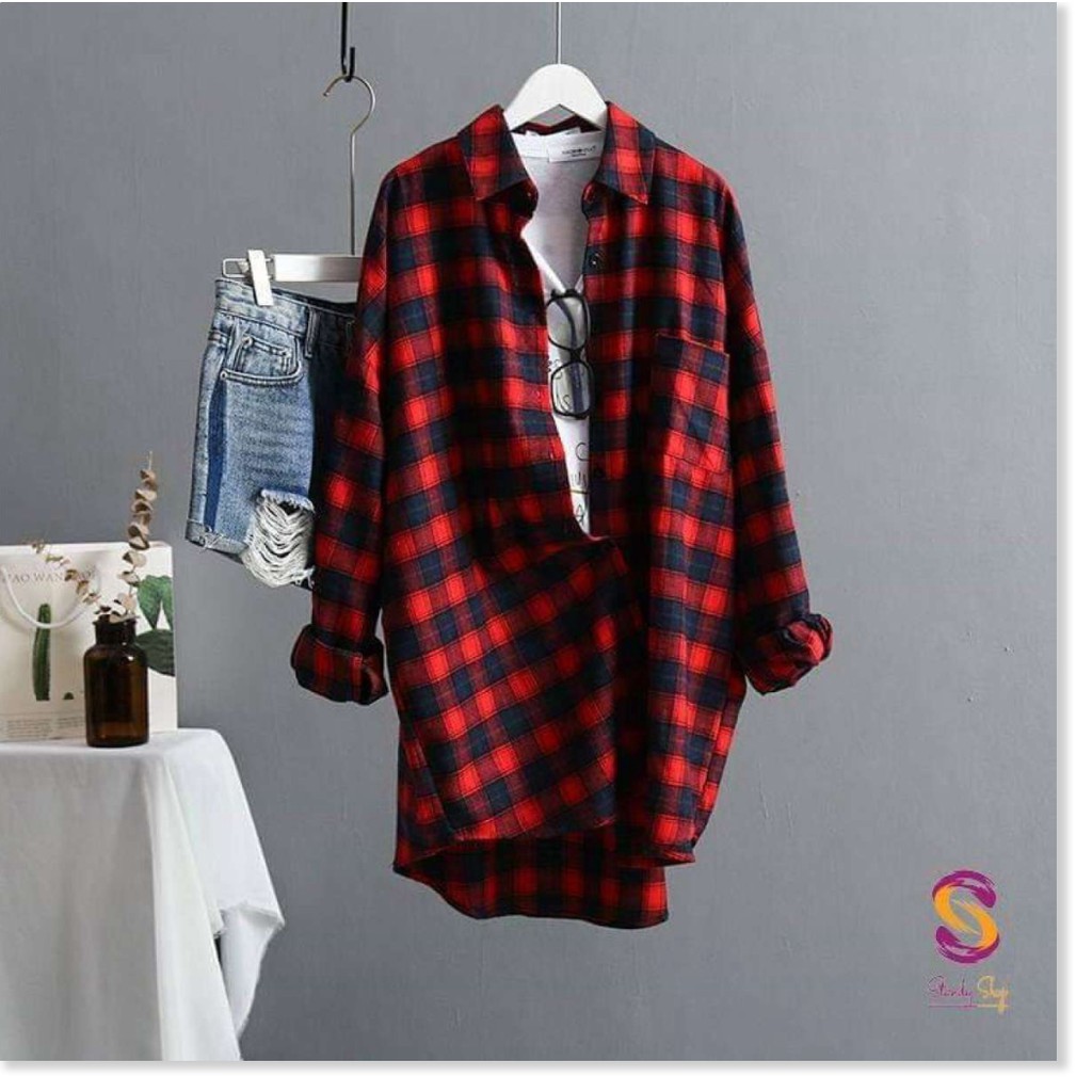 Áo khoác sơ mi caro nam nữ cực đẹp ( không nón ) UNISEX from rộng dài,chất kate thoáng mát | BigBuy360 - bigbuy360.vn