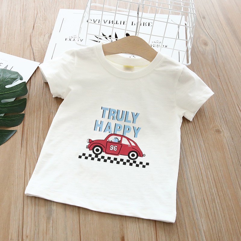 [SALE] Áo Thun Cộc Tay Cho Bé Trai Minky Mom Vải Cotton 100% Trắng Basic Họa Tiết Khủng Long Ô Tô MKMA2110