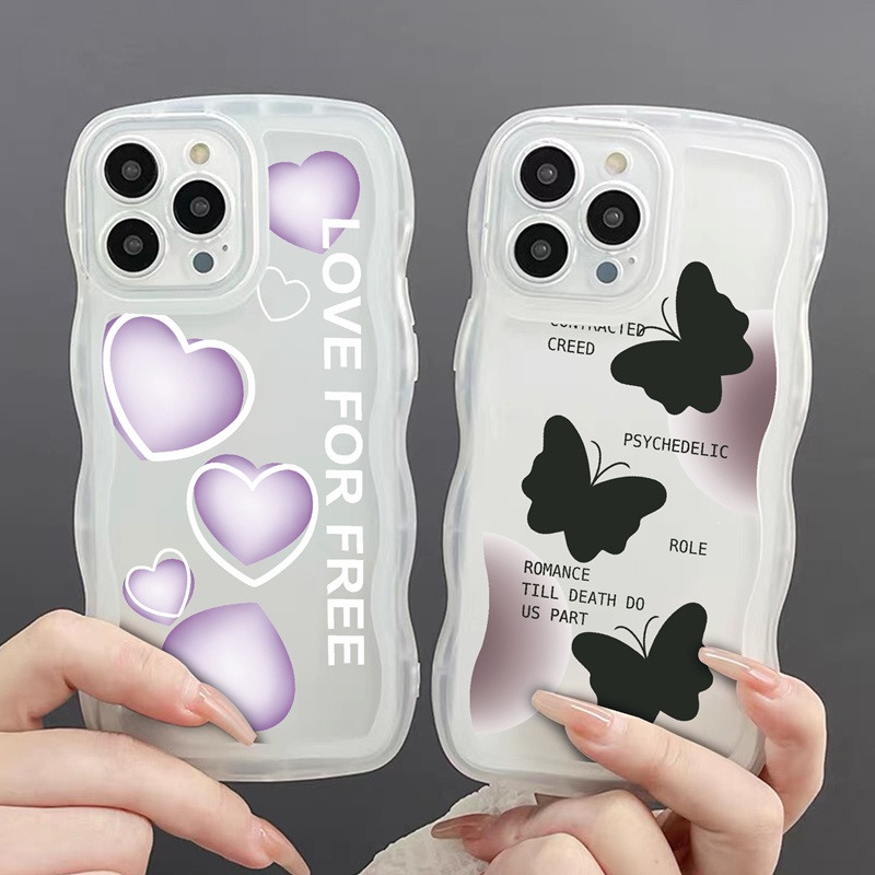 SUNTAIHO Ốp lưng iphone Ốp điện thoại mềm họa tiết bướm/ trái tim gợn sóng thích hợp cho iPhone 11 11 Pro 13 12 Pro Max X XS Max XR 7
