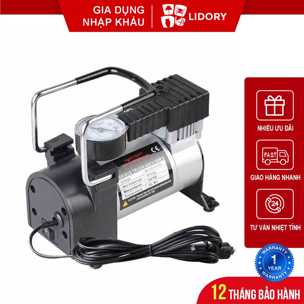 Bơm Lốp Oto Xe Máy Siêu Khỏe,Động Cơ Xi Lanh Nén Khí Công Nghệ Nhật, Đồng Hồ Đo ÁpSuất