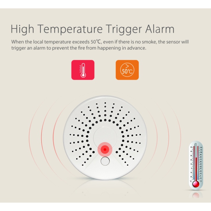 Cảm Biến Báo Khói Cảnh Báo Hỏa Hoạn wifi tuya - dùng pin
