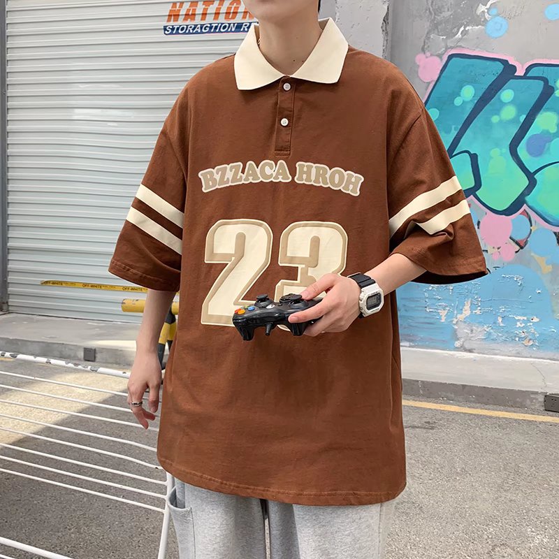 Áo polo Dáng Rộng Tay Ngắn Cổ Bẻ Màu Sắc Retro Dành Cho Nam Và Nữ