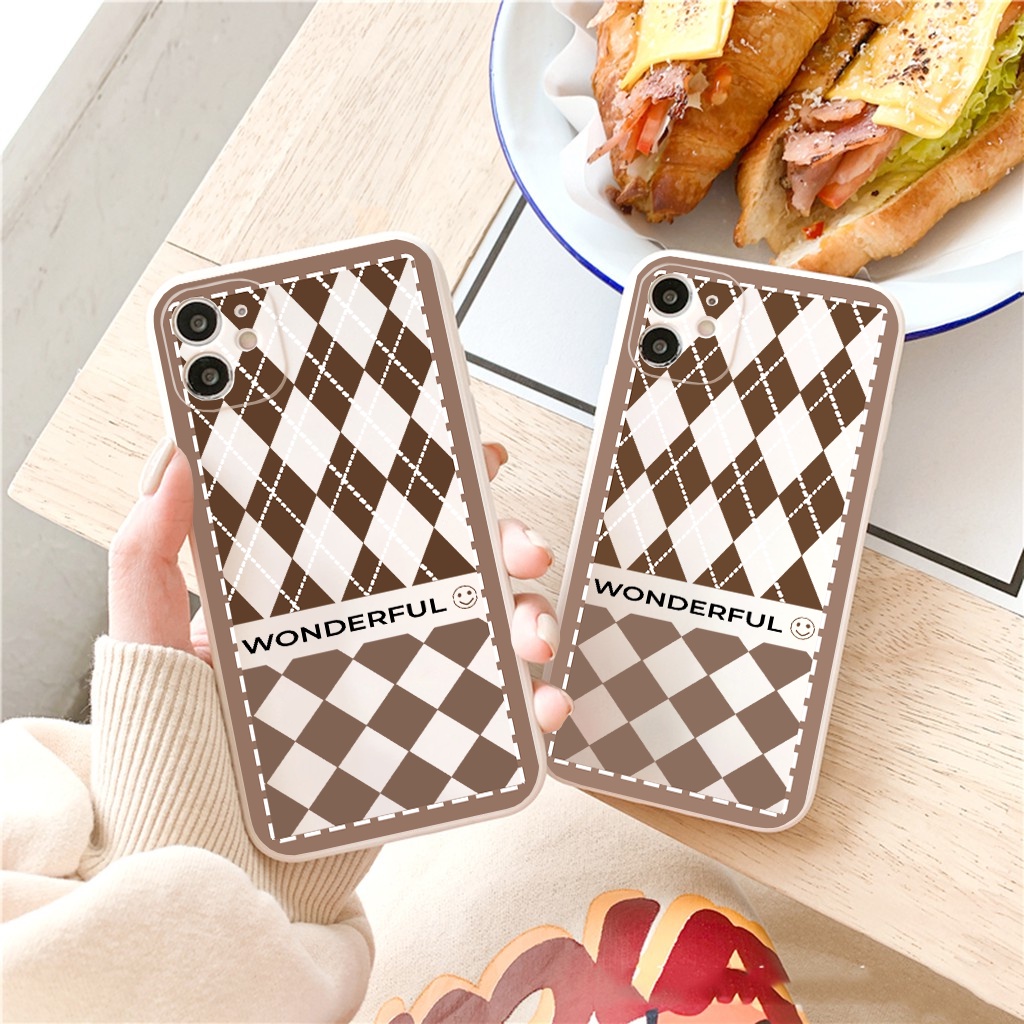 Ốp iphone - Ốp lưng iphone cạnh vuông Caro nâu wonderful dành cho ip 6 đến 14promax - E202