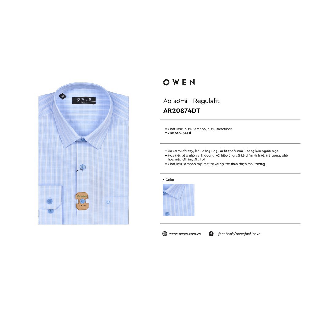 Sale Chính Hãng OWEN - Áo sơ mi dài tay Owen REGULAR FIT  CHẤT SỢI TRE 20874 hot 🌺 neww * ! %
