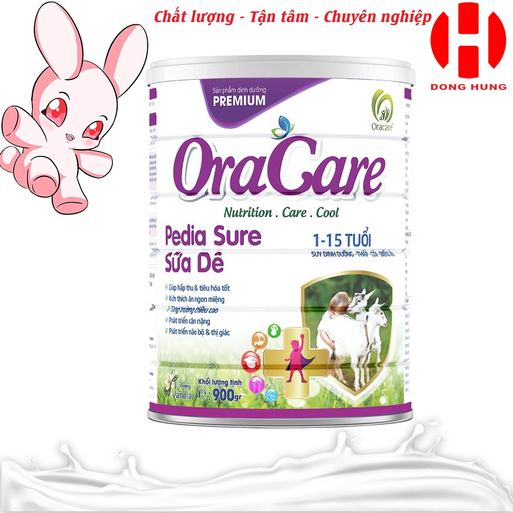 Sữa OraCare PEDIASURE SỮA DÊ-Sữa dinh dưỡng cho trẻ suy dinh dưỡng, thấp còi, biêng ăn-Sữa cho trẻ từ 1-15 tuổi lon 900g