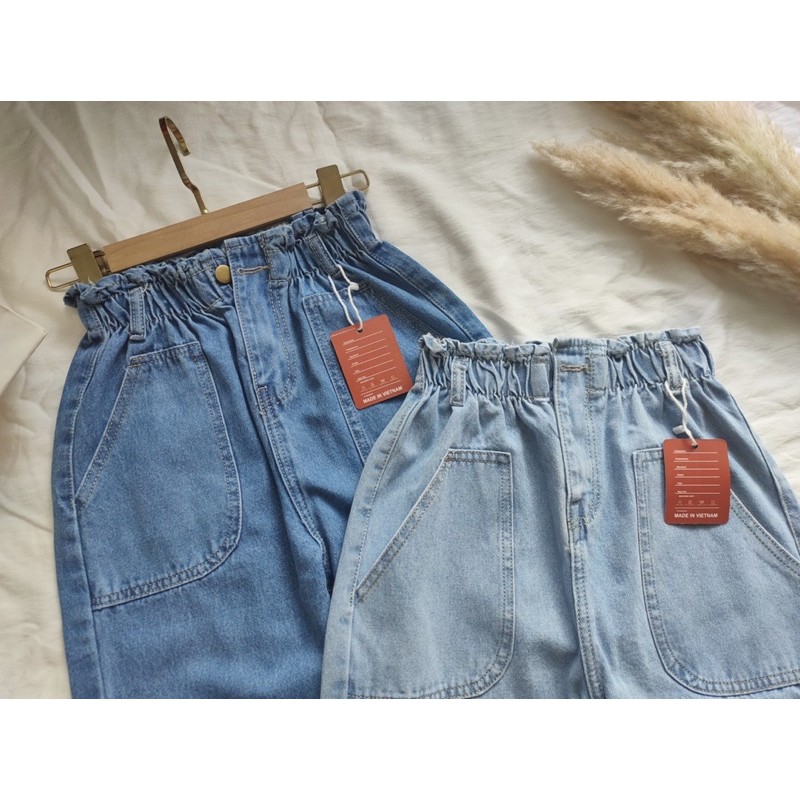 Quần baggy jean lưng siêu cao phối thun mã 321, hình thật ảnh sàn