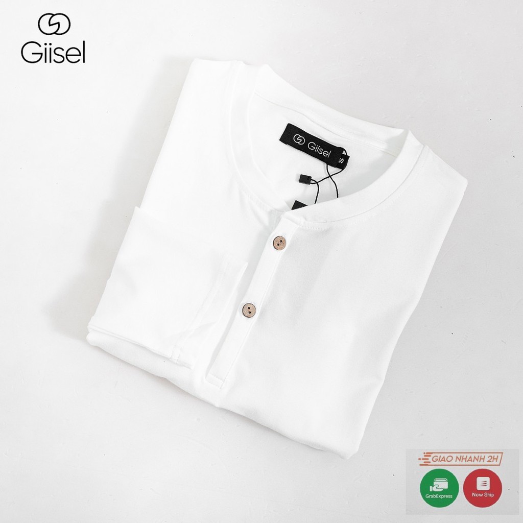 Áo thun cổ 3 khuy henley dài tay chất liệu cotton co giãn Giisel