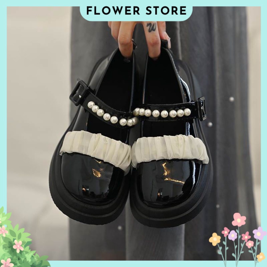 Giày Lolita Búp Bê Dễ Thương Viền Ren Quai Ngọc Độn Đế Nhẹ Hàn Quốc FLOWER G29 - nguyentrang239