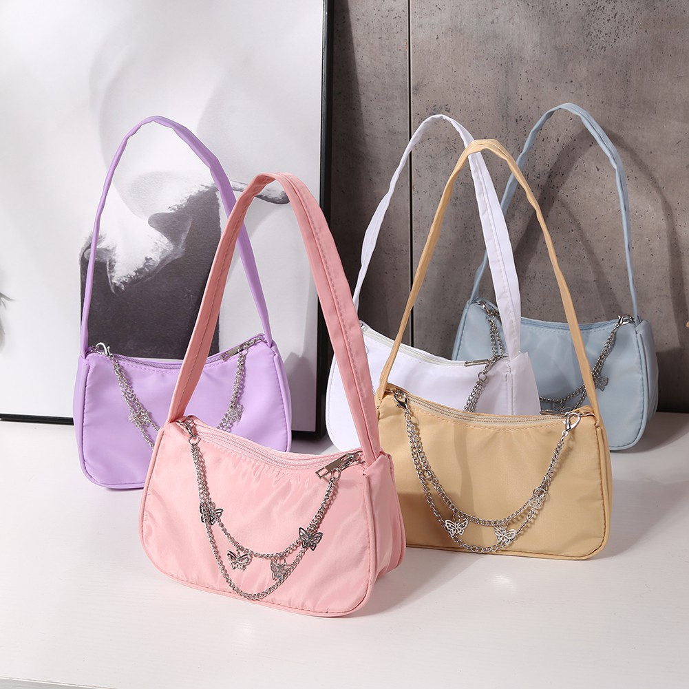 Fashion Women Pure Color Butterfly Chain Underarm Bag Small Hobos Handbag