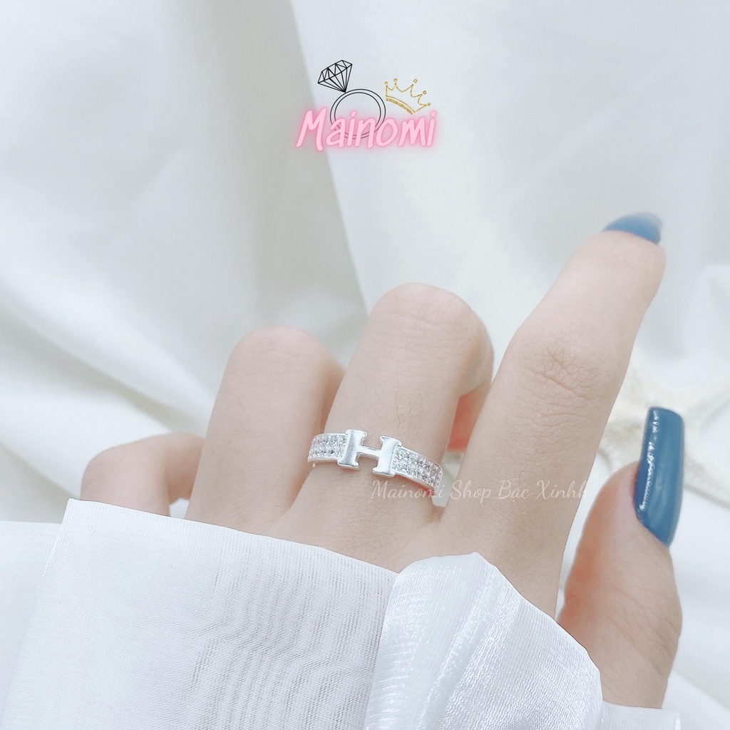 Nhẫn nữ chữ H sang xịn MAINOMI thiết kế độc đáo đai đính đá cao cấp