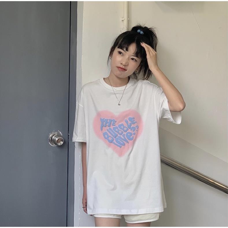 [HÀNG ORDER] Áo T-shirt hoạ tiết trái tim in chữ The Bubble Love ་