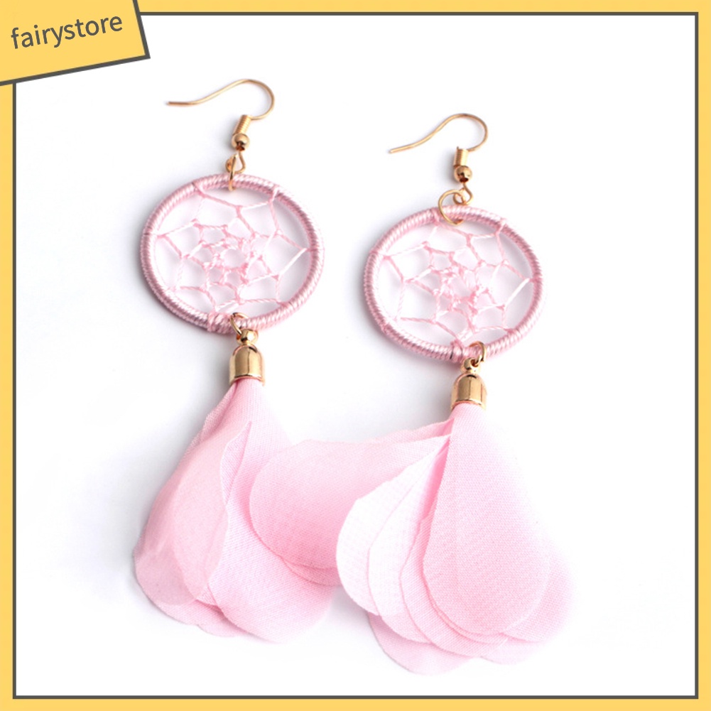 Bông tai nữ hình vòng bắt giấc mơ đính lông vũ siêu xinh