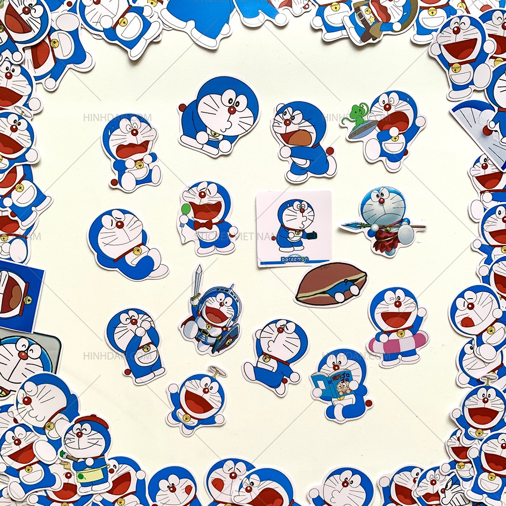 100 Sticker DORAEMON dán chống nước, dán nón bảo hiểm, dán va li, dán tường