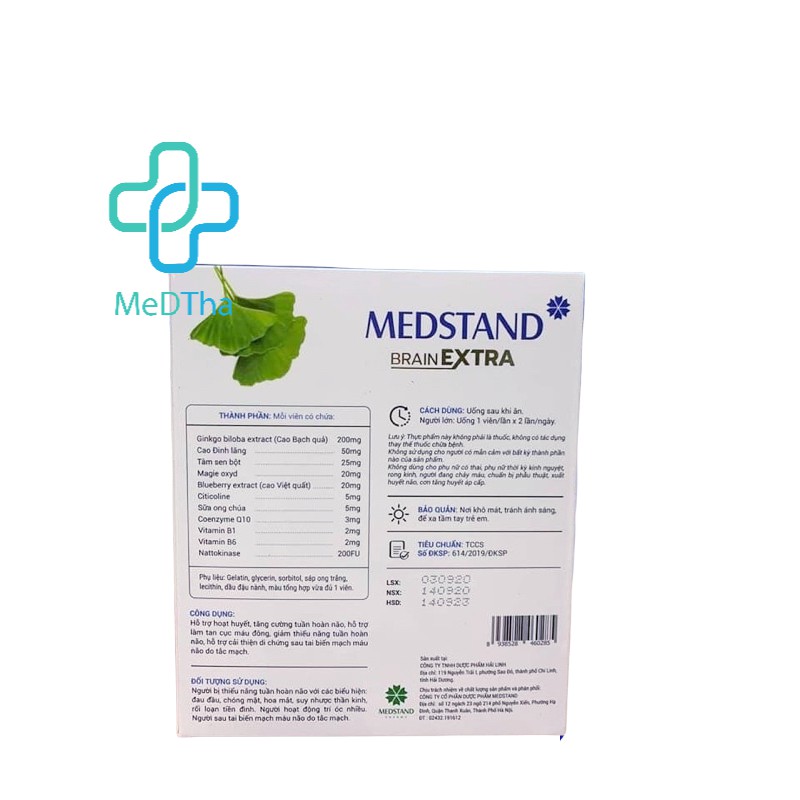 Hoạt huyết dưỡng não MEDSTAND BRAIN EXTRA - Hỗ trợ tăng cường tuần hoàn não (Hộp 60 viên) [Chính Hãng]