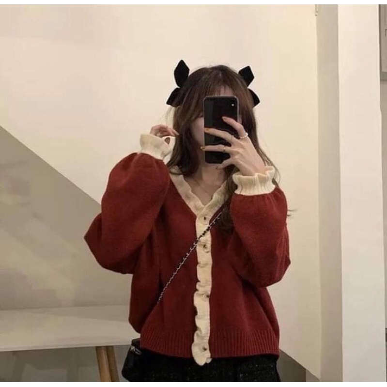 OD | ảnh thật cuối Áo Khoác Cardigan Nữ Phối Màu