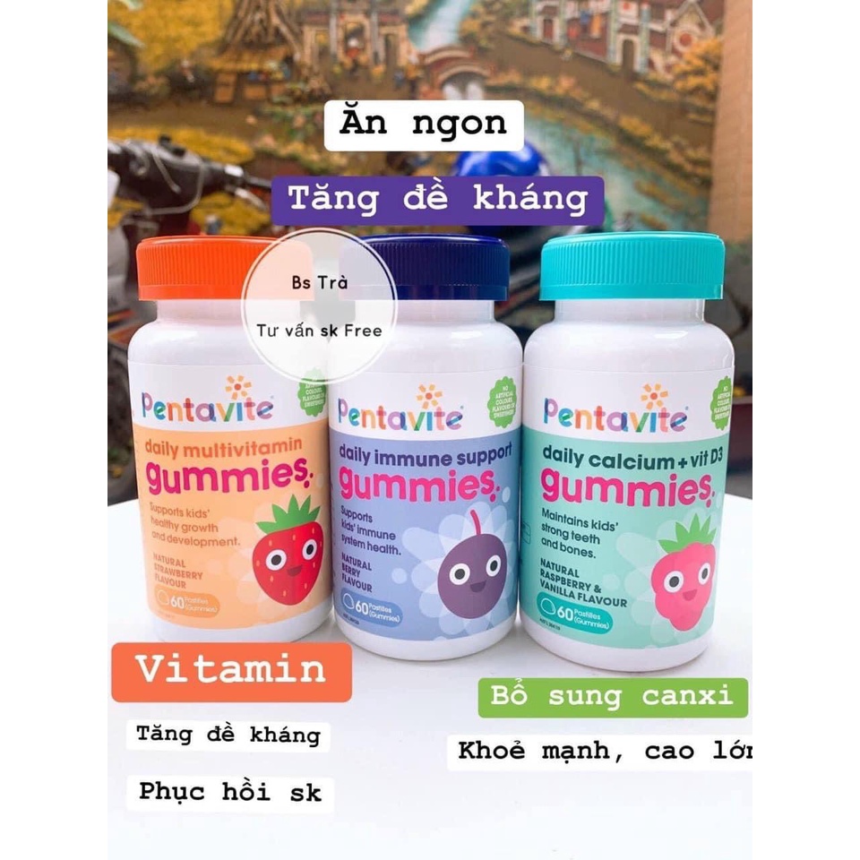 Kẹo Gummies Pentavite vitamin, tăng đề kháng, canxi cho bé 60 viên