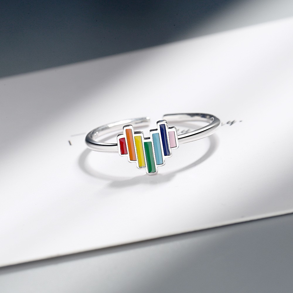 Nhẫn bạc nữ S92 phong cách Nhật Bản và Hàn Quốc đơn giản cầu vồng ngôi sao năm cánh hở nhẫn màu thời trang sáng tạo