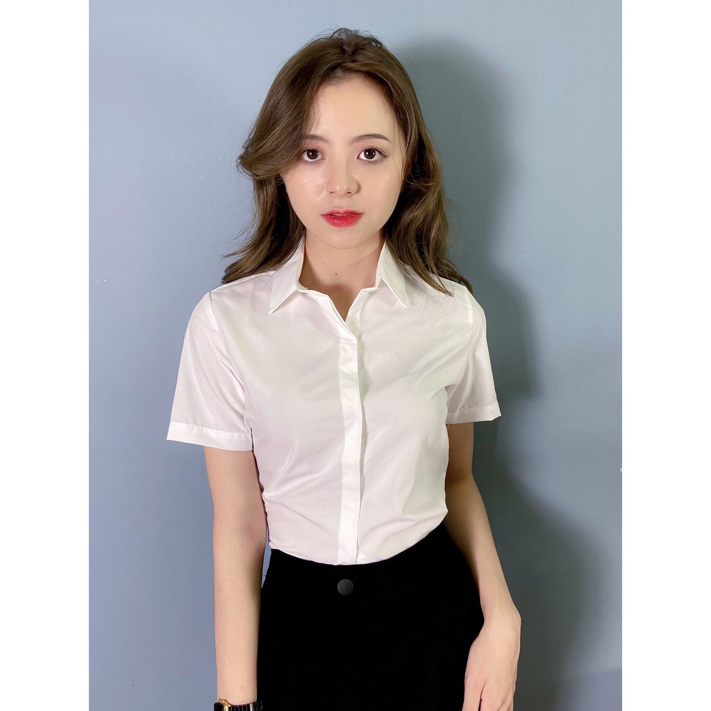 Áo sơ mi ngắn tay nữ, chất vải cao cấp, áo sơ mi cộc tay công sở, dáng suông, form chuẩn, mặc tôn dáng a66