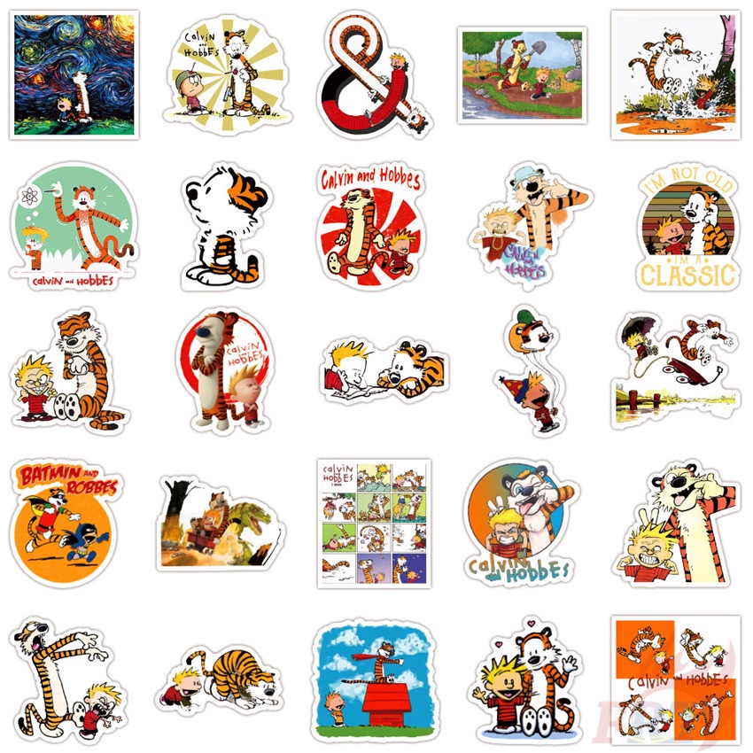 Set 50 miếng dán trang trí laptop ván trượt hành lý thời trang Calvin và Hobbes Series 01 DIY