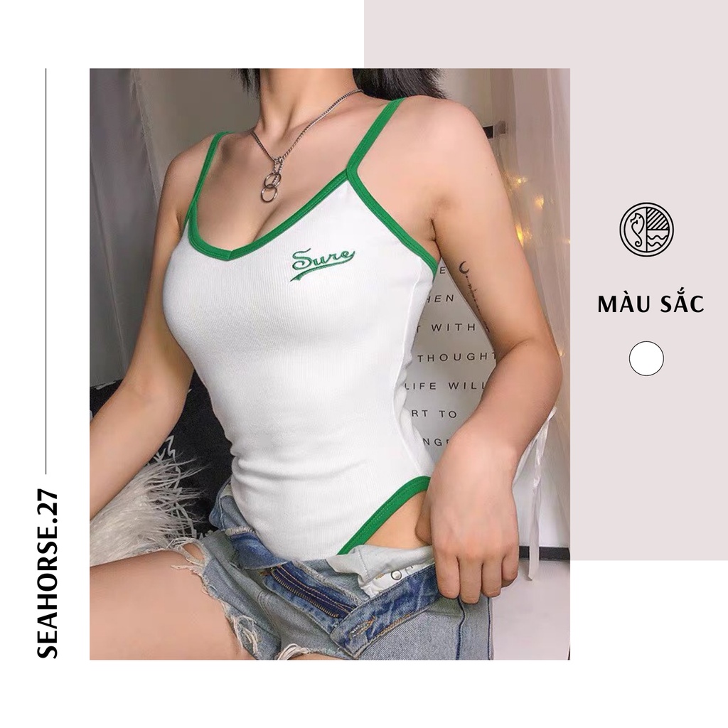 Bodysuit nữ thêu chữ viền xanh phong cách thể thao BB07 | BigBuy360 - bigbuy360.vn