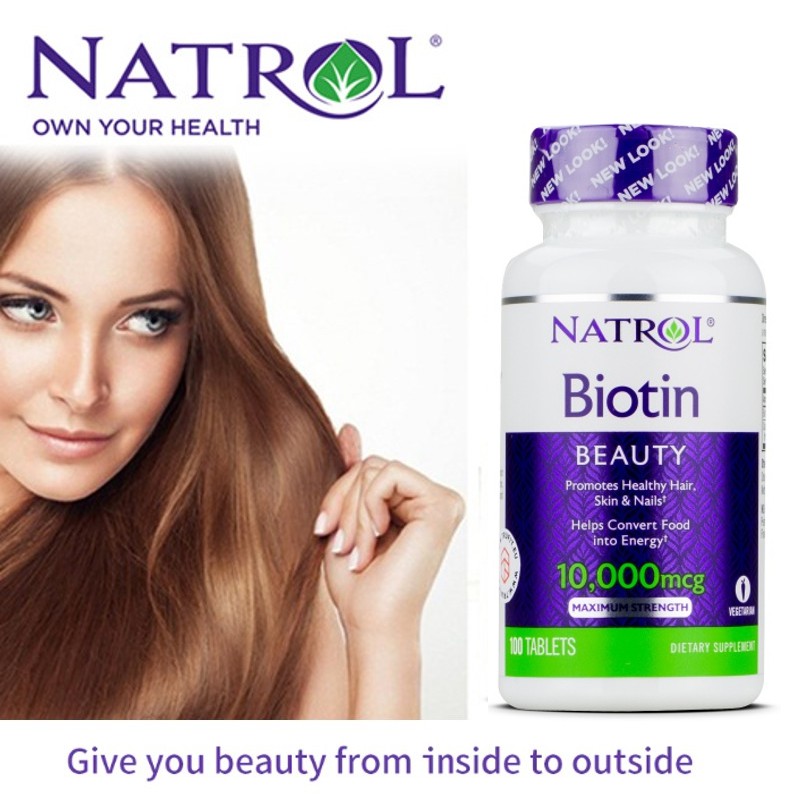 Viên Uống Mọc Tóc Natrol Biotin 10,000mcg Maximum Strength 100 Viên - Hàng Mỹ