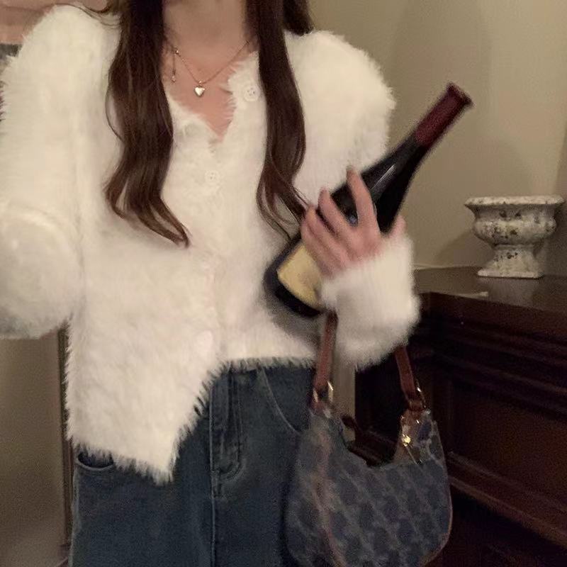 Áo khoác cardigan giả lông chồn thiết kế độc đáo thời trang thu đông hàng mới dành cho bạn nữ