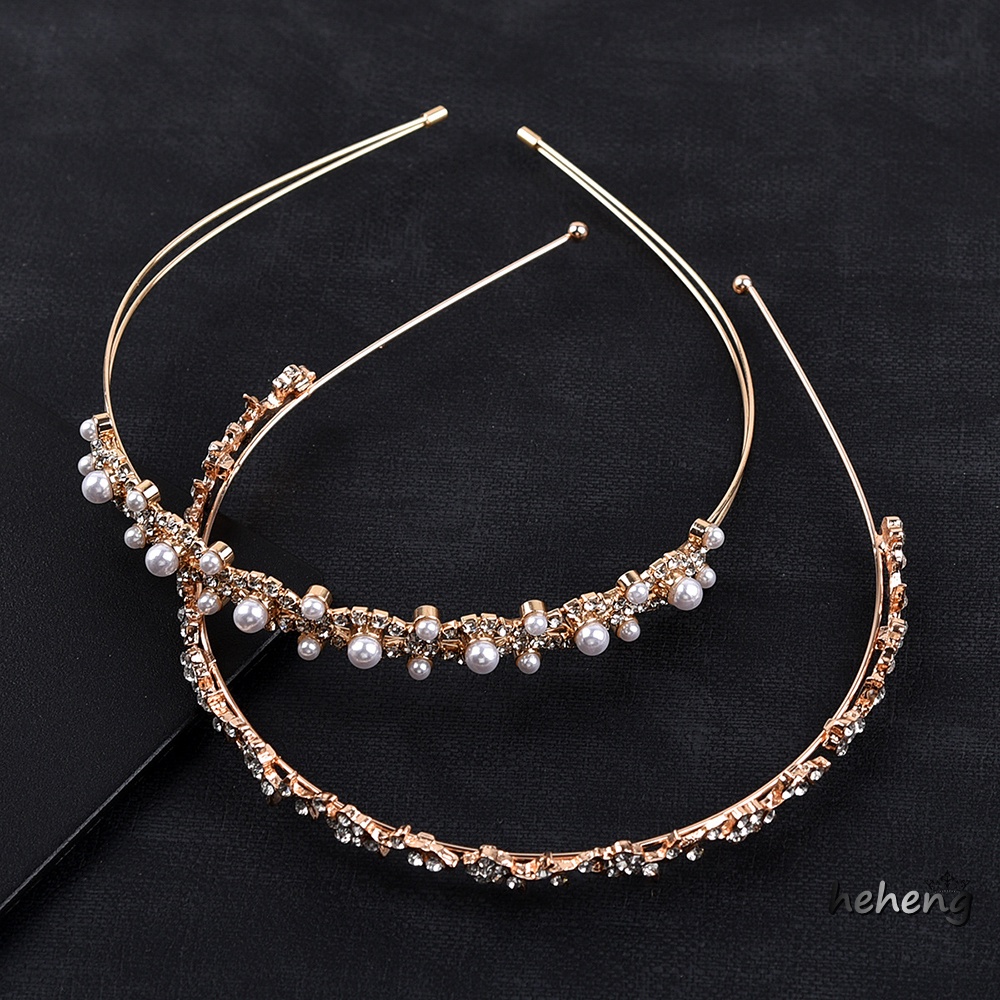 Set 2 Cài Tóc Hình Vương Miện Đính Đá Và Ngọc Trai Trang Trí Tóc Cho Cô Dâu