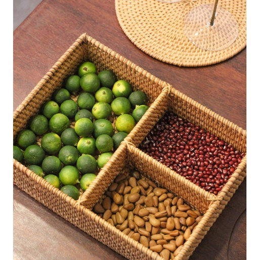 Khay chia ngăn mây tre đan, kích thước 26x19x6