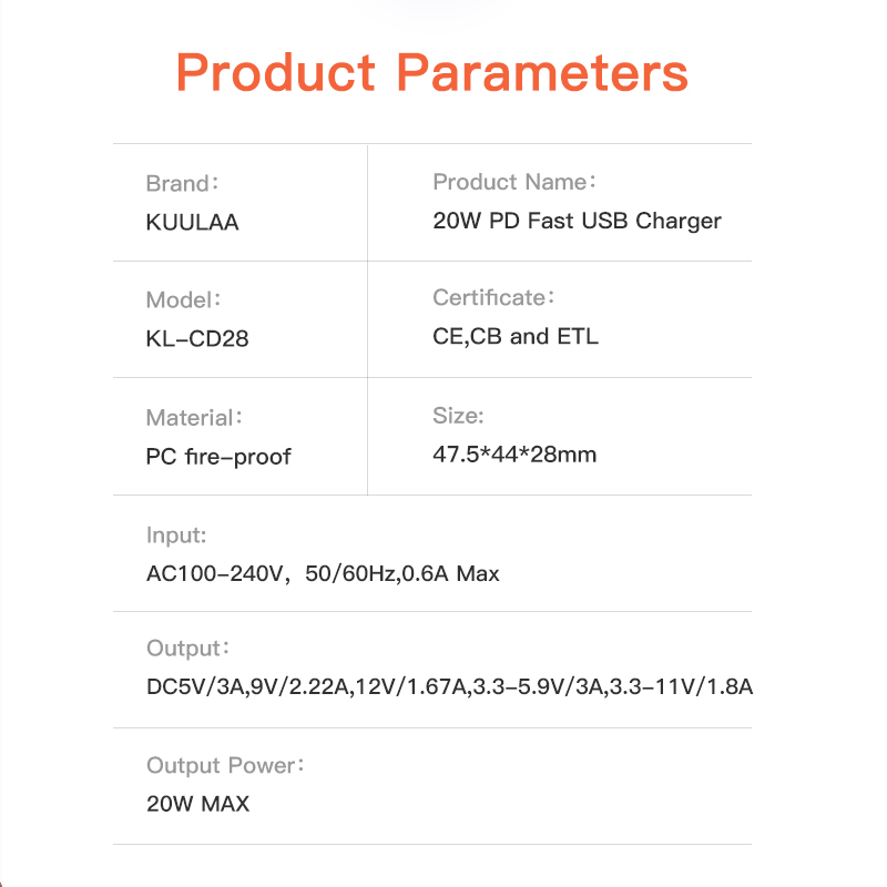 【Free gift】Bộ sạc nhanh KUULAA 20W 4.0 3.0 PD Cắm cổng kép Bộ sạc tường cho iPhone X XS 8 XR Samsung S9 iPhone 12 pro max / 12 mini / 12 Xiaomi Huawei