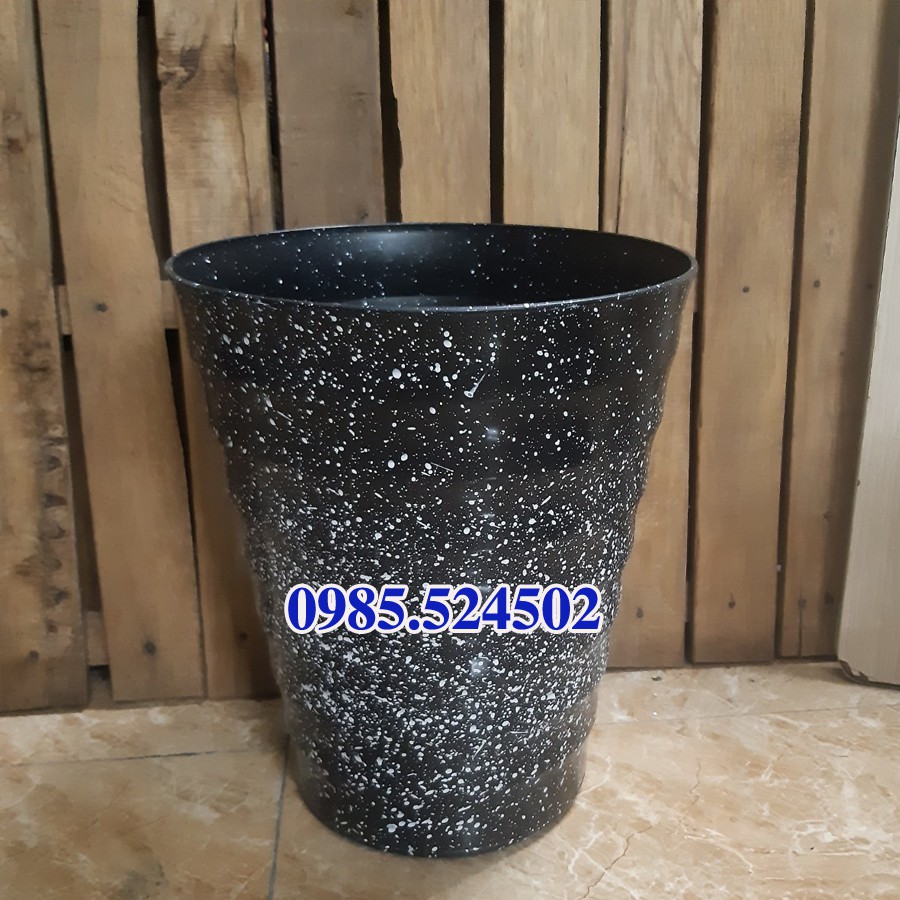 chậu tròn xoắn gân bé vân đá trồng hồng đường kính 24cm