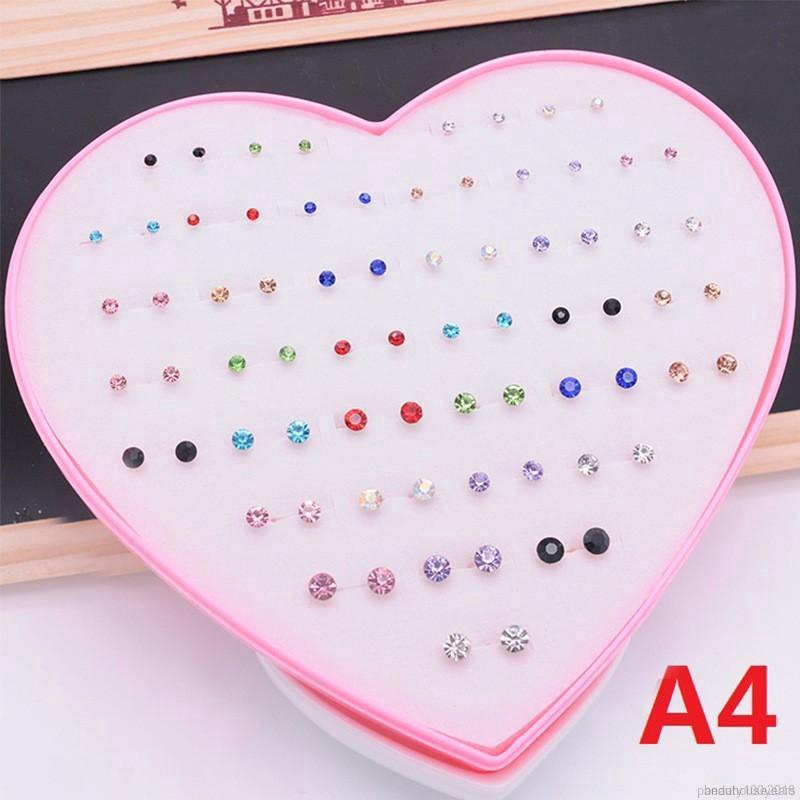 Hộp 36 đôi bông tai nhựa hình trái tim cách điệu phong cách Hàn Quốc