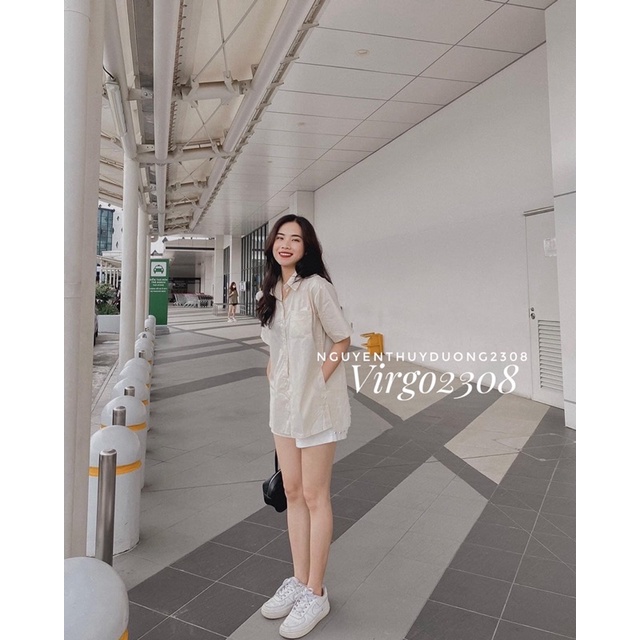 [Ảnh thật/Sẵn]Áo sơmi basic xẻ vạt cúc bên hông