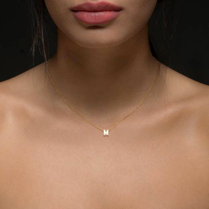 Vòng cổ Kim Loại Mặt Hình Chữ Cái Cắt Chữ Số Đơn Giản Thời Trang