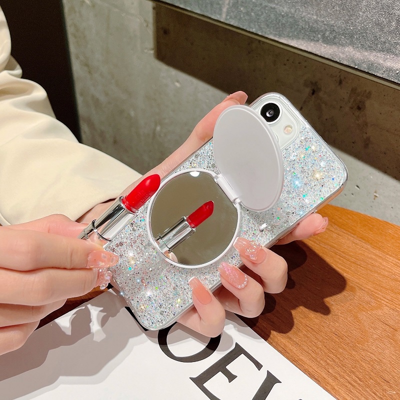 Ốp Điện Thoại Lấp Lánh Có Gương Trang Điểm Tròn Cho Iphone X / XS XR XS MAX 11 11PRO 11PROMAX 6G 6P 7G / 8G 7P / 8P