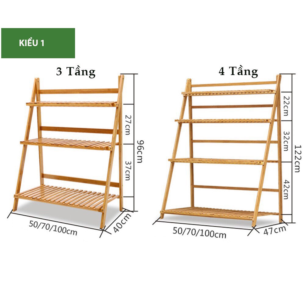 Kệ hoa cây cảnh gỗ tre gấp gọn đa năng nhiều tầng 2 3 4 tầng để trong nhà ngoài trời sân vườn ban công tiện lợi