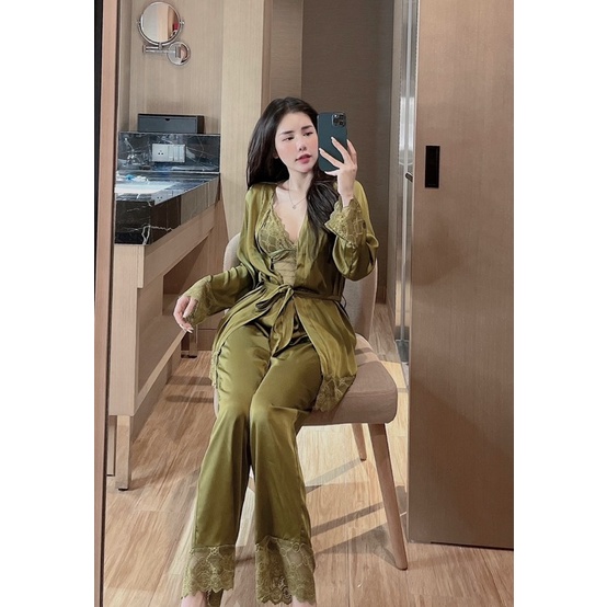 Đồ bộ mặc nhà, đồ ngủ nữ, kèm mút ngực, áo choàng ngoài, lụa satin mềm mịn | BigBuy360 - bigbuy360.vn