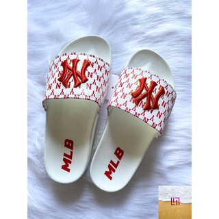 Dép unisex/ dép mlb ny bóng chày quai ngang thể thao nữ Thêu NY-NY GV Trắng chữ Đỏ