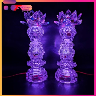 Một cặp đèn thờ hoa sen pha lê nguyên khối phát sáng toàn thân,đèn trang trí tủ thờ