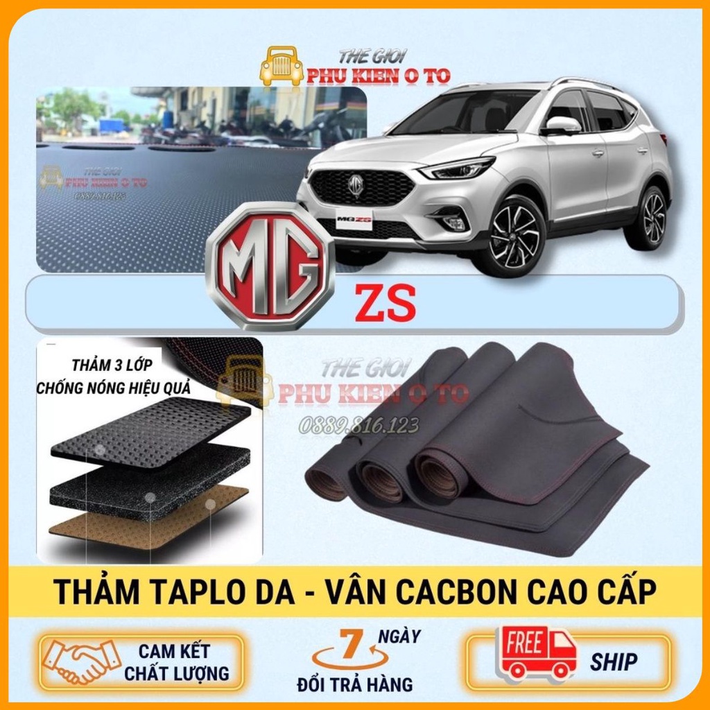 Thảm taplo MG ZS 2021 - 2022 da Cacbon cao cấp, chống nóng ô tô hiệu quả